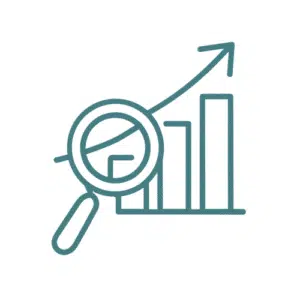 Magnifying glass on rising bar chart representing market clarity, growth insights, and SME data strategy by Yoponn LTD