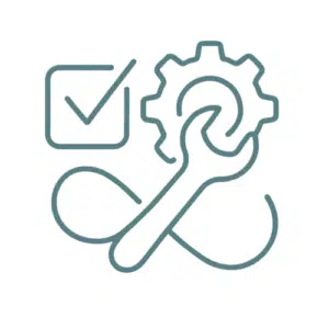 Wrench, cogwheel, and infinity loop icon symbolising SME automation toolkit, scalable systems, and continuous improvement by Yoponn LTD